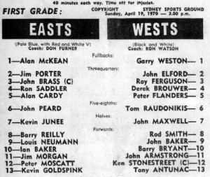 1970 Wests v Easts program