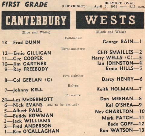 1956 harrys first game for wests and captain
