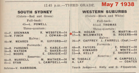 1938 first gane at Wests 3 rd grade.