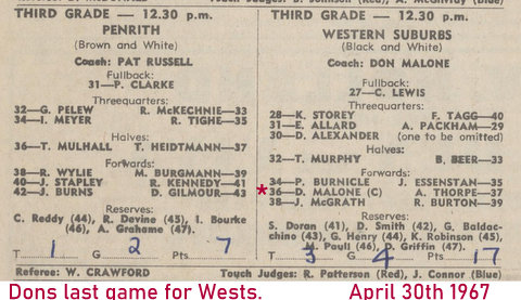 1967 dons last game for wests in third grade