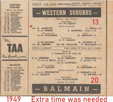 1949 wests v balmain semi final program
