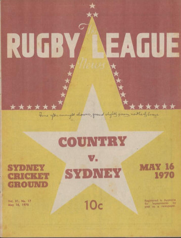 1970 front cover program country v sydney